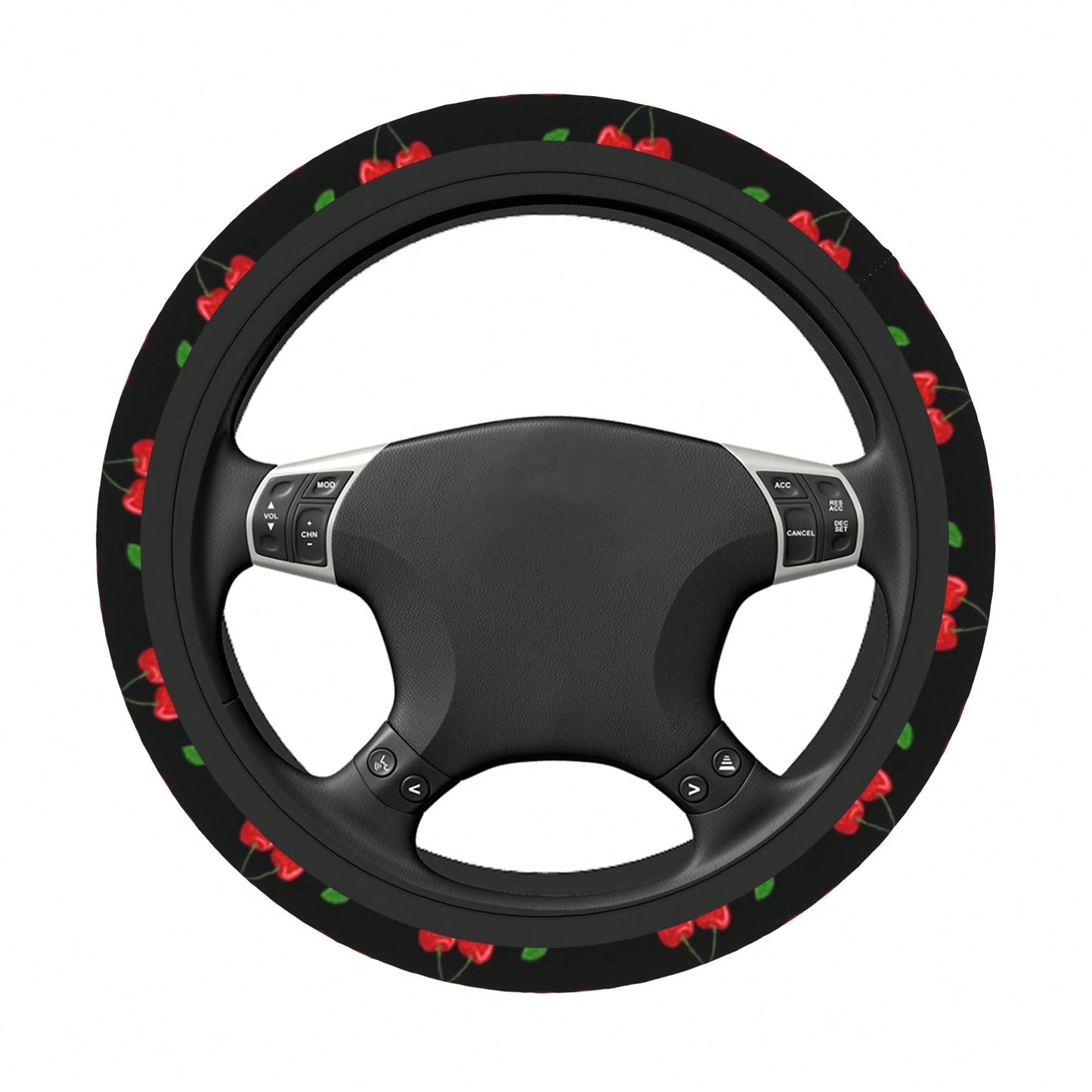 1pc Cherry Print Car Steering Wheel Cover, Waterproof, No Inner Ring, Protective Cover For Car Interior Steering Wheel, Suitable For All Seasons