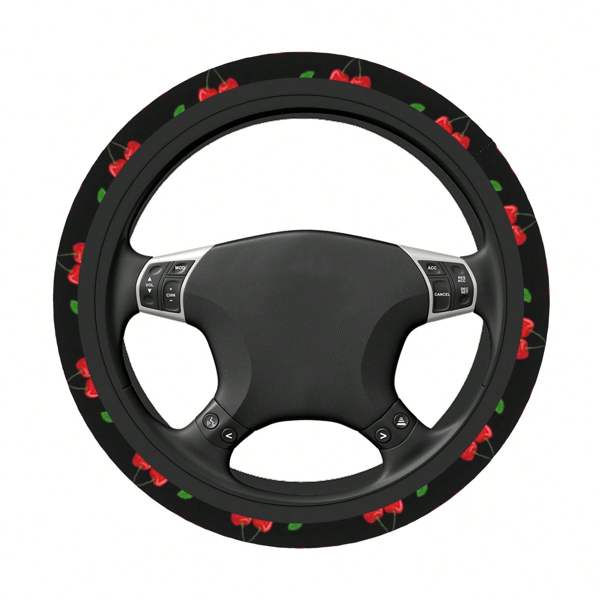 1pc Cherry Print Car Steering Wheel Cover, Waterproof, No Inner Ring, Protective Cover For Car Interior Steering Wheel, Suitable For All Seasons