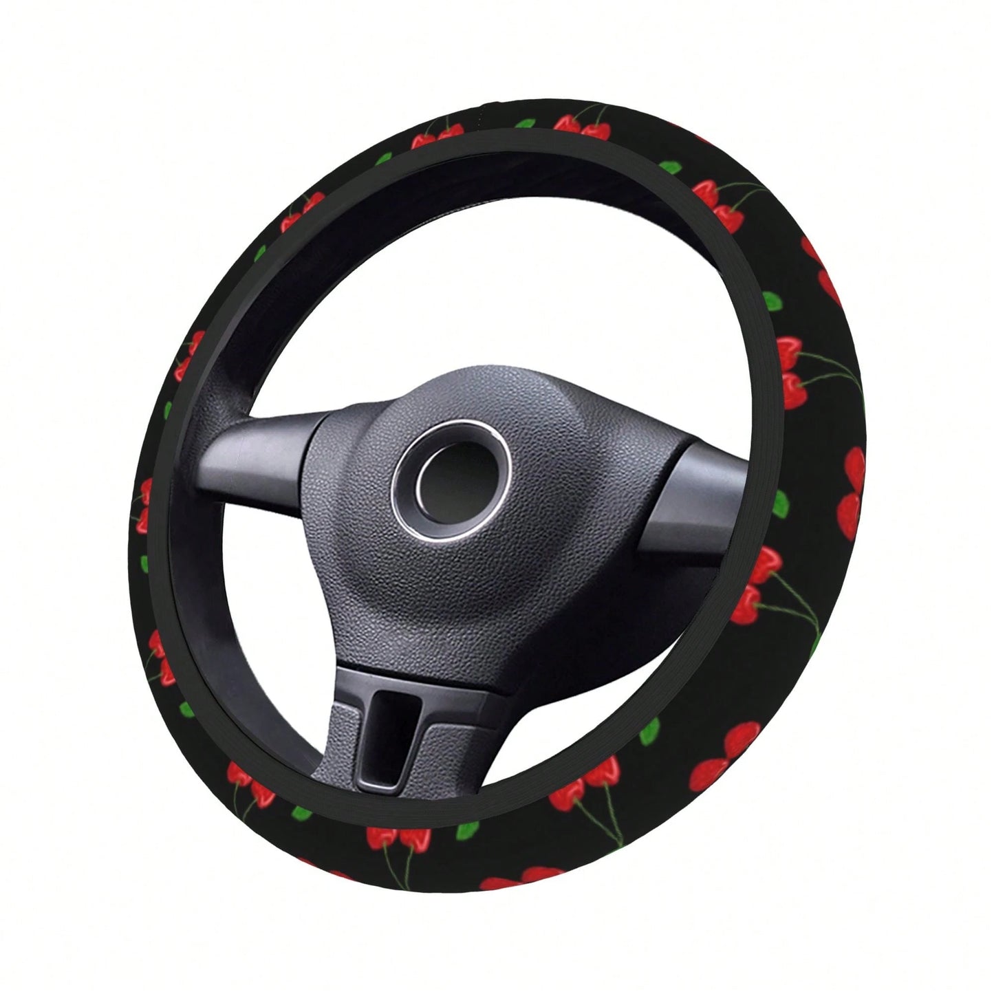 1pc Cherry Print Car Steering Wheel Cover, Waterproof, No Inner Ring, Protective Cover For Car Interior Steering Wheel, Suitable For All Seasons