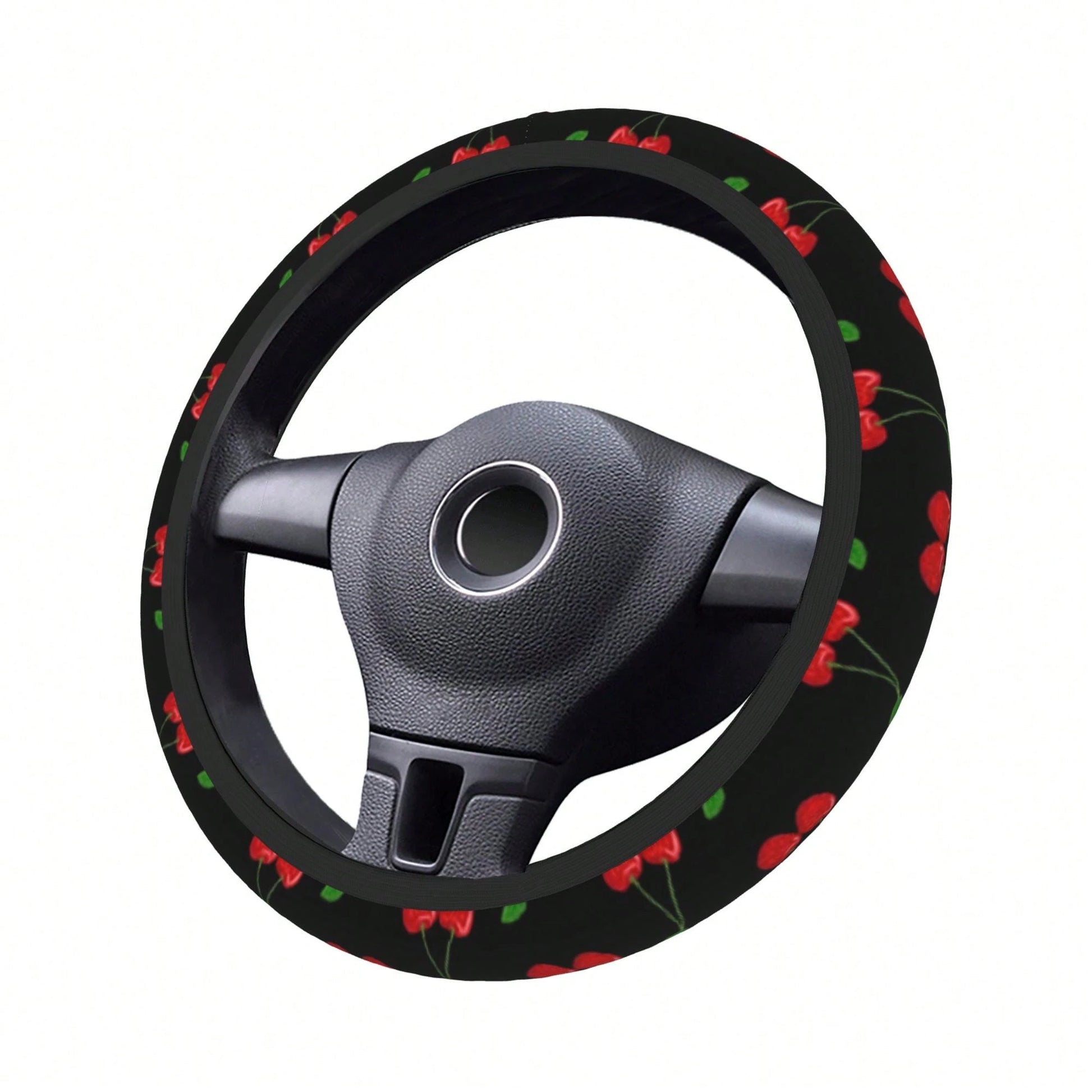 1pc Cherry Print Car Steering Wheel Cover, Waterproof, No Inner Ring, Protective Cover For Car Interior Steering Wheel, Suitable For All Seasons