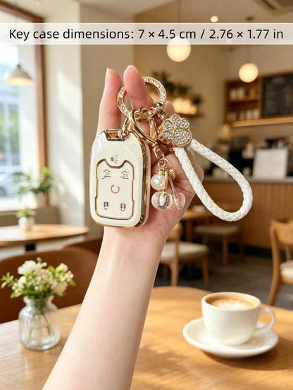 1PC Cherry Rhinestone Cat Paw Keychain Suitable For GMC Chevrolet Car Key Cover Colorad High-End Fashion Suburban Key Shell Couple Keychain