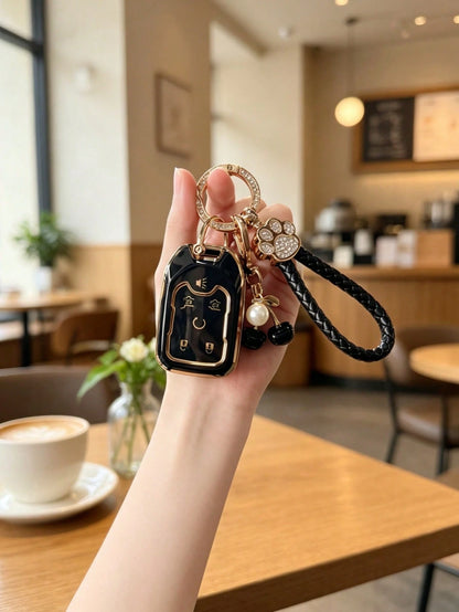 1PC Cherry Rhinestone Cat Paw Keychain Suitable For GMC Chevrolet Car Key Cover Colorad High-End Fashion Suburban Key Shell Couple Keychain