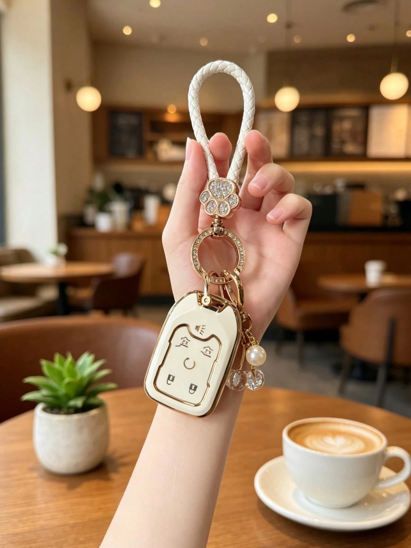 1PC Cherry Rhinestone Cat Paw Keychain Suitable For GMC Chevrolet Car Key Cover Colorad High-End Fashion Suburban Key Shell Couple Keychain