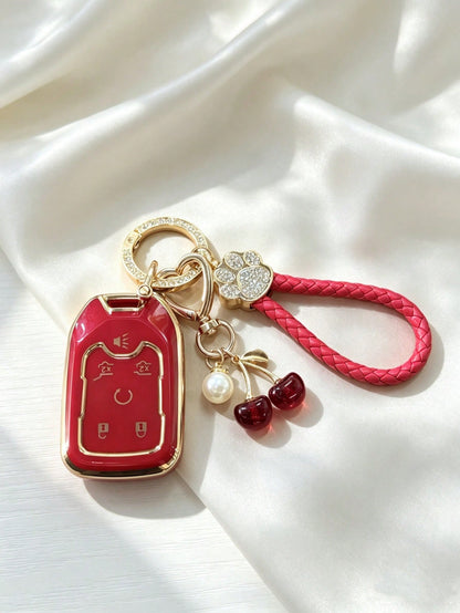 1PC Cherry Rhinestone Cat Paw Keychain Suitable For GMC Chevrolet Car Key Cover Colorad High-End Fashion Suburban Key Shell Couple Keychain