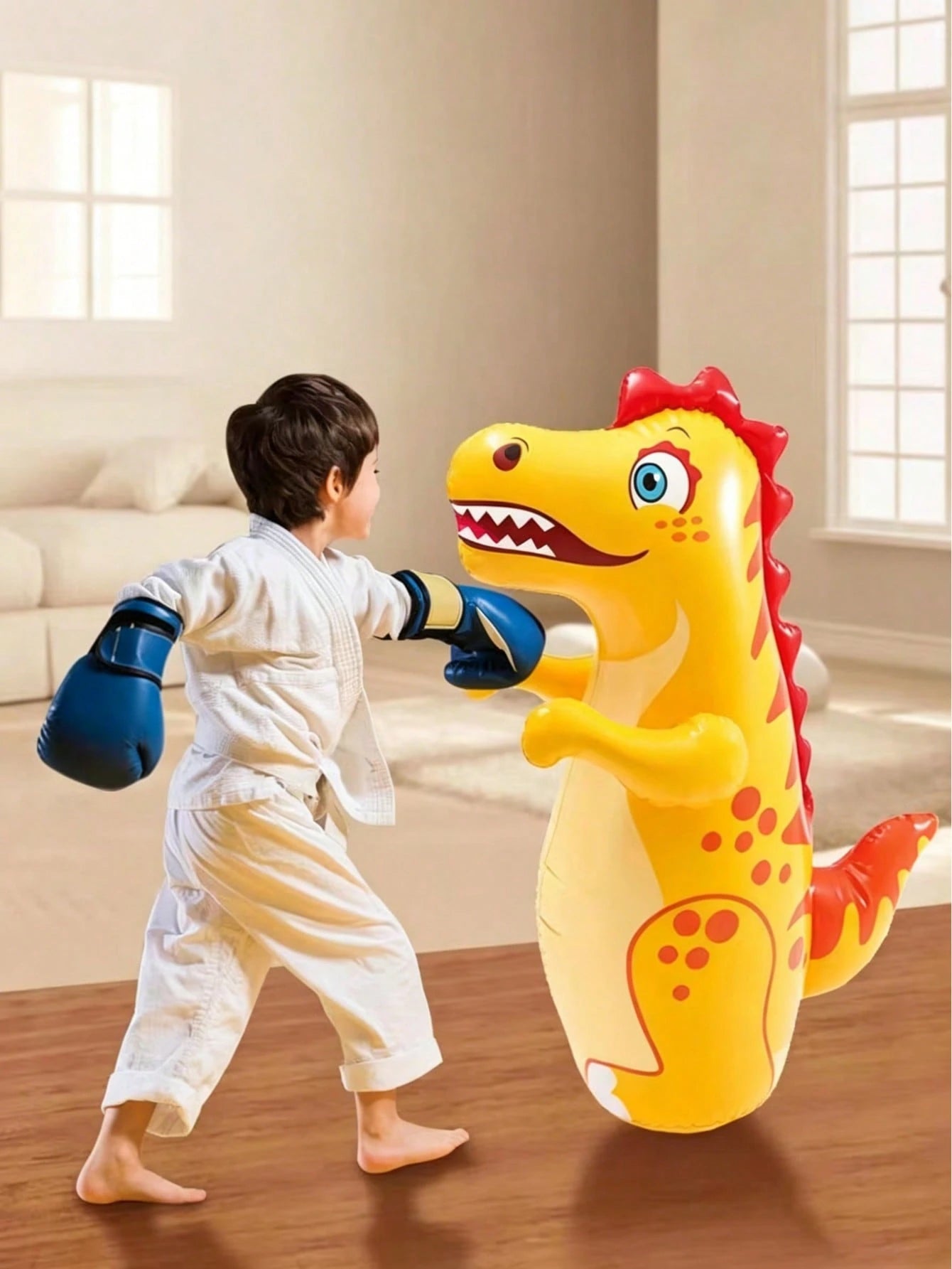 1PC Children's Dinosaur Inflatable Tumbler Toy, PVC Material, Boxing Punching Bag, Water-Fillable Base, Home Parent-Child Interactive Fitness Toy, Random Dinosaur Print Texture/Suitable For Indoor Fam