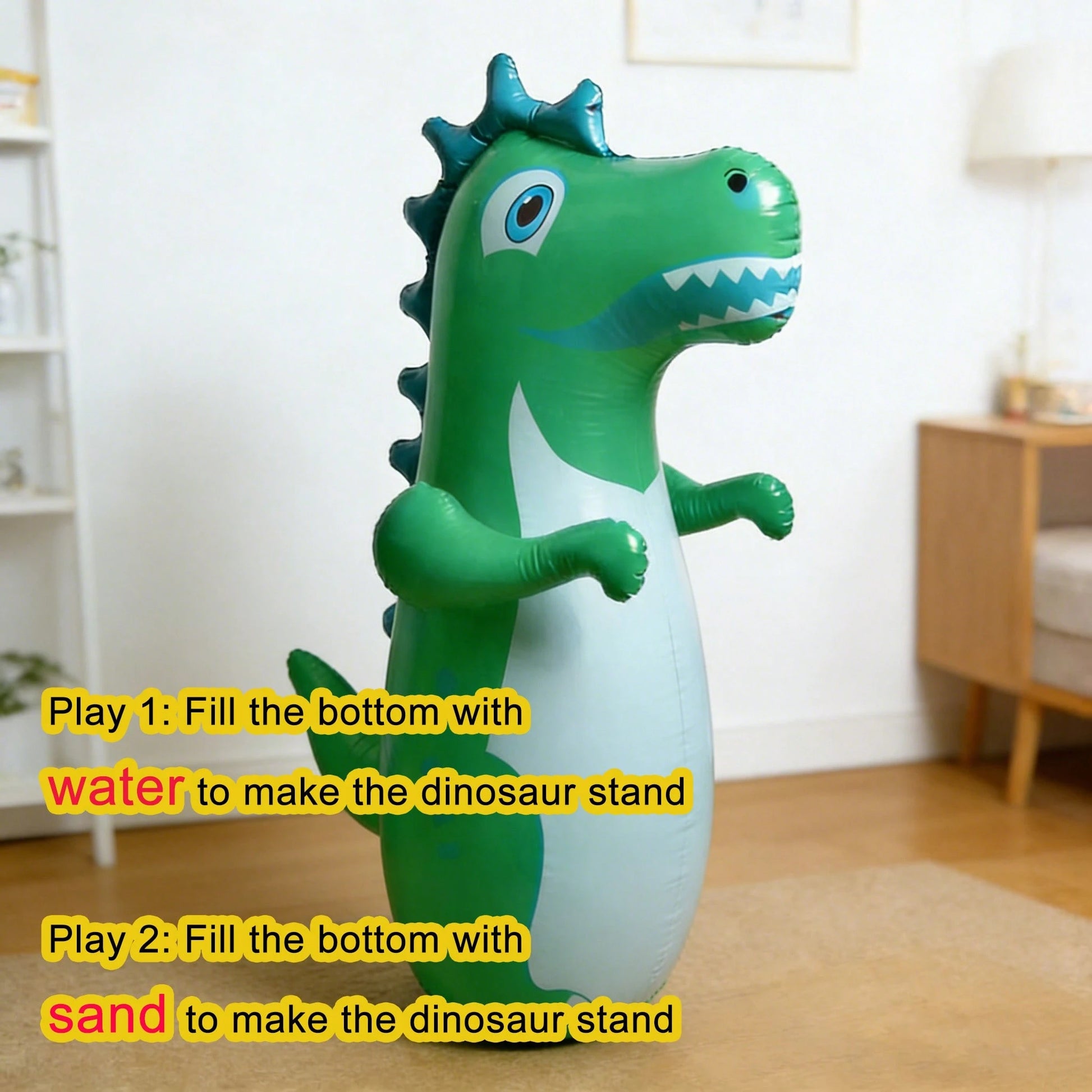 1PC Children's Dinosaur Inflatable Tumbler Toy, PVC Material, Boxing Punching Bag, Water-Fillable Base, Home Parent-Child Interactive Fitness Toy, Random Dinosaur Print Texture/Suitable For Indoor Fam