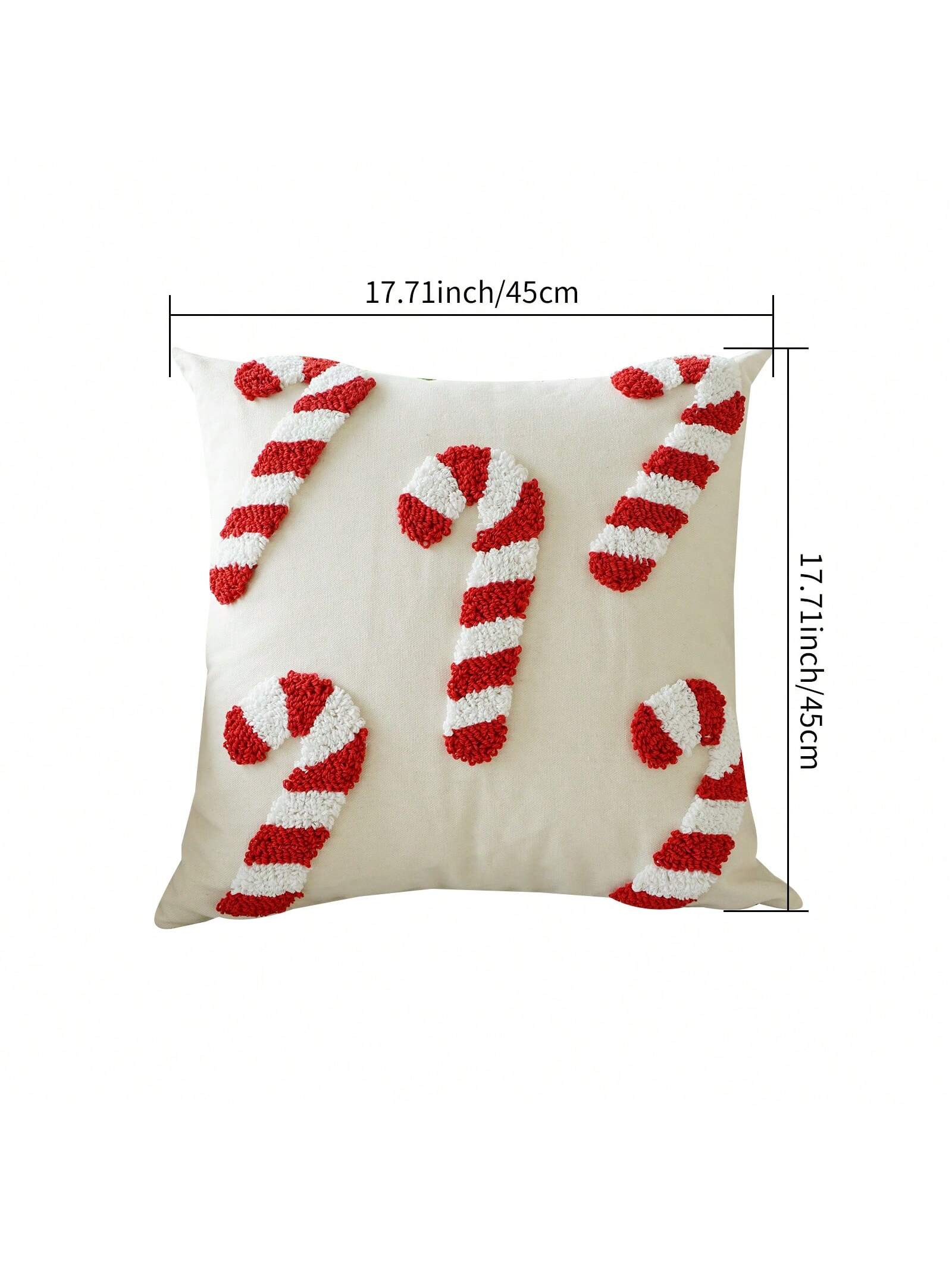 1pc Christmas Candy Cane Theme Plush Pillow Case, Holiday Home Decor Cushion Cover, Bedroom Decorative Throw Pillow Cover