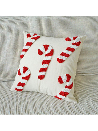 1pc Christmas Candy Cane Theme Plush Pillow Case, Holiday Home Decor Cushion Cover, Bedroom Decorative Throw Pillow Cover