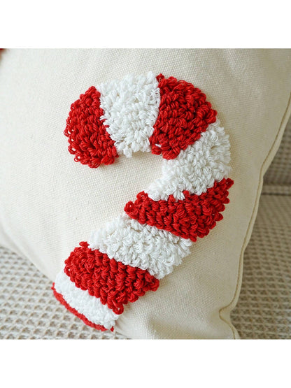 1pc Christmas Candy Cane Theme Plush Pillow Case, Holiday Home Decor Cushion Cover, Bedroom Decorative Throw Pillow Cover