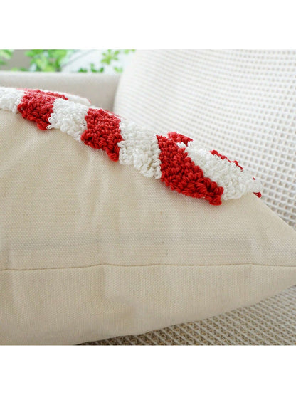 1pc Christmas Candy Cane Theme Plush Pillow Case, Holiday Home Decor Cushion Cover, Bedroom Decorative Throw Pillow Cover