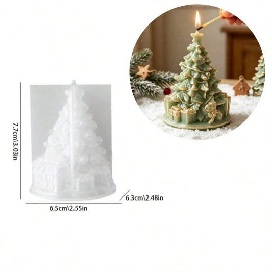 1pc Christmas Tree Gift Box Ornament Aromatherapy Candle Mold, Christmas Decoration Ornament Plaster Resin Silicone Mold, Suitable For Resin, Plaster, Candle Making, Suitable For Handmade Crafts, Chri