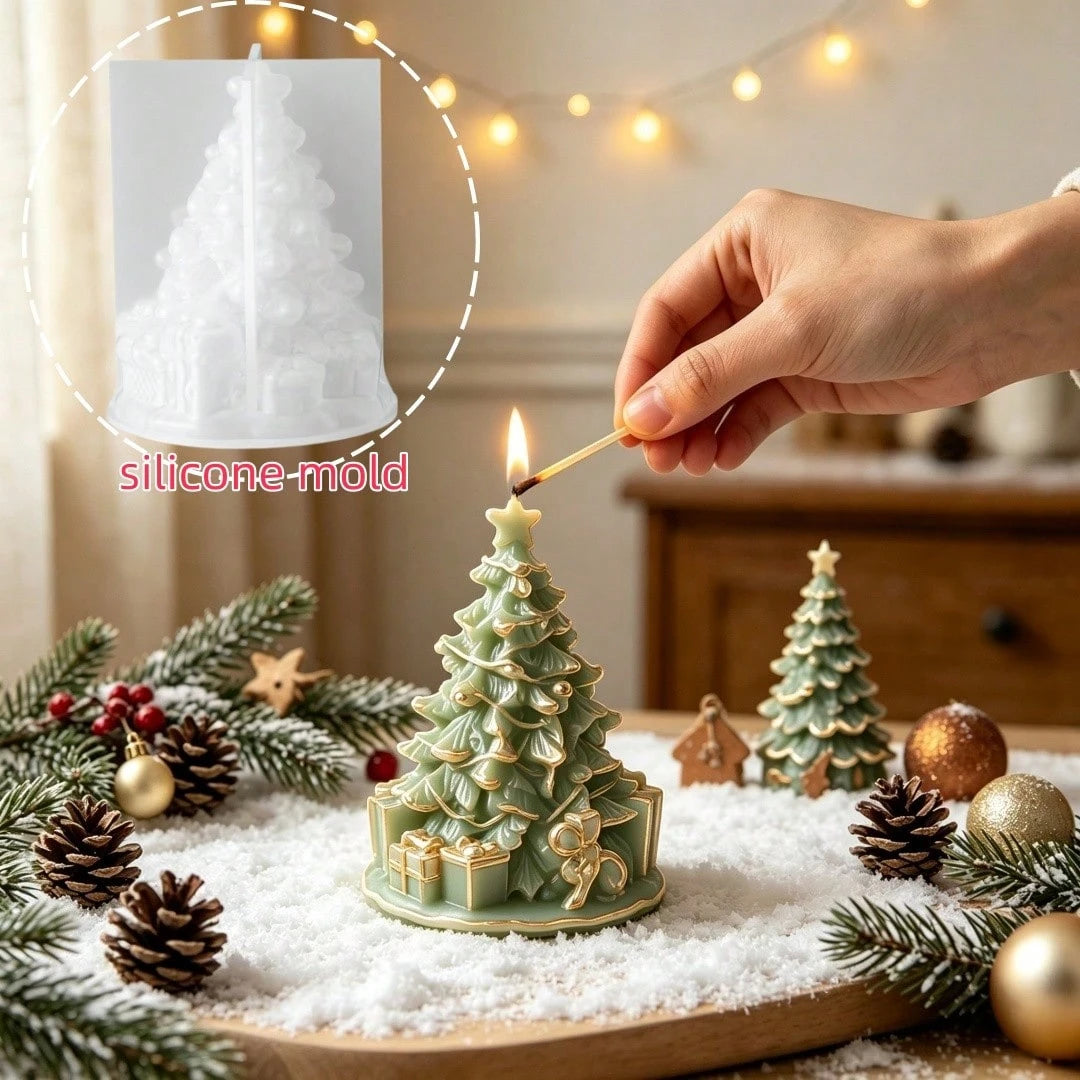 1pc Christmas Tree Gift Box Ornament Aromatherapy Candle Mold, Christmas Decoration Ornament Plaster Resin Silicone Mold, Suitable For Resin, Plaster, Candle Making, Suitable For Handmade Crafts, Chri