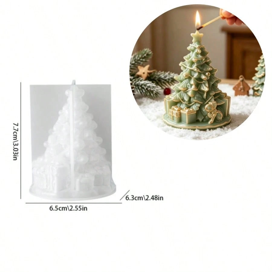 1pc Christmas Tree Gift Box Ornament Aromatherapy Candle Mold, Christmas Decoration Ornament Plaster Resin Silicone Mold, Suitable For Resin, Plaster, Candle Making, Suitable For Handmade Crafts, Chri