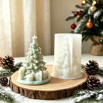 1pc Christmas Tree Gift Box Ornament Aromatherapy Candle Mold, Christmas Decoration Ornament Plaster Resin Silicone Mold, Suitable For Resin, Plaster, Candle Making, Suitable For Handmade Crafts, Chri