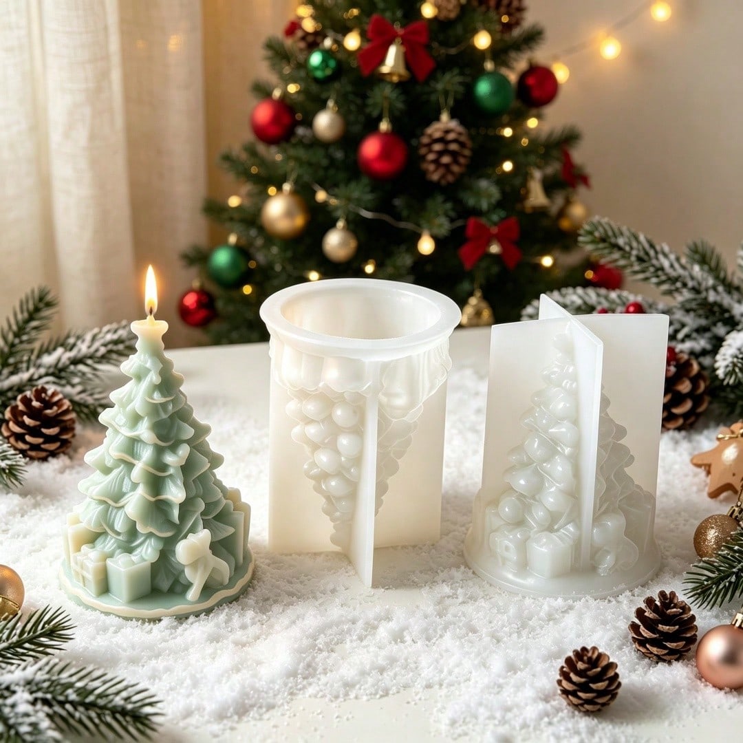 1pc Christmas Tree Gift Box Ornament Aromatherapy Candle Mold, Christmas Decoration Ornament Plaster Resin Silicone Mold, Suitable For Resin, Plaster, Candle Making, Suitable For Handmade Crafts, Chri
