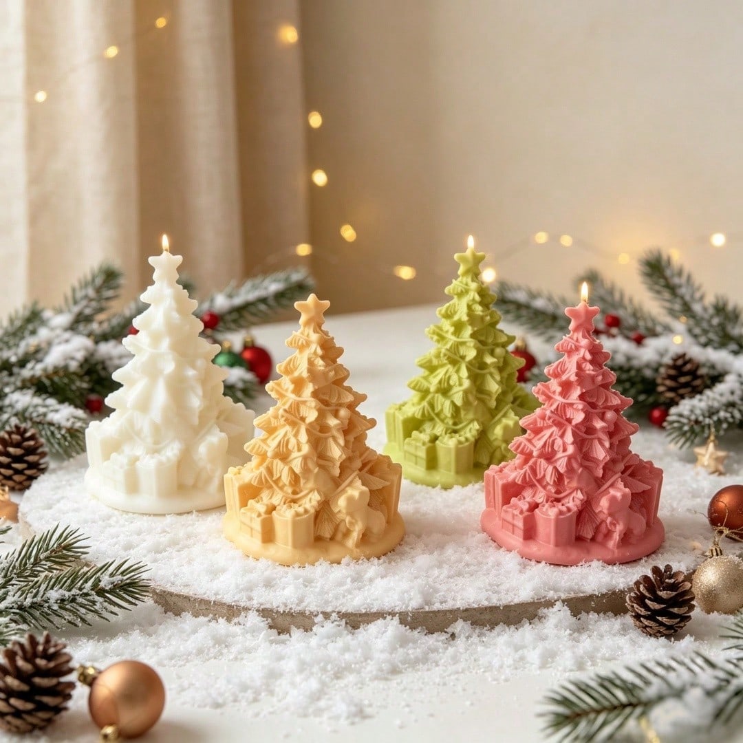 1pc Christmas Tree Gift Box Ornament Aromatherapy Candle Mold, Christmas Decoration Ornament Plaster Resin Silicone Mold, Suitable For Resin, Plaster, Candle Making, Suitable For Handmade Crafts, Chri