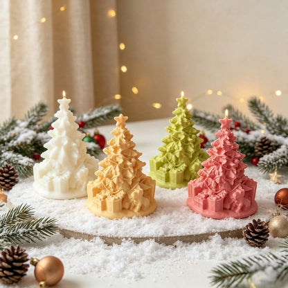 1pc Christmas Tree Gift Box Ornament Aromatherapy Candle Mold, Christmas Decoration Ornament Plaster Resin Silicone Mold, Suitable For Resin, Plaster, Candle Making, Suitable For Handmade Crafts, Chri