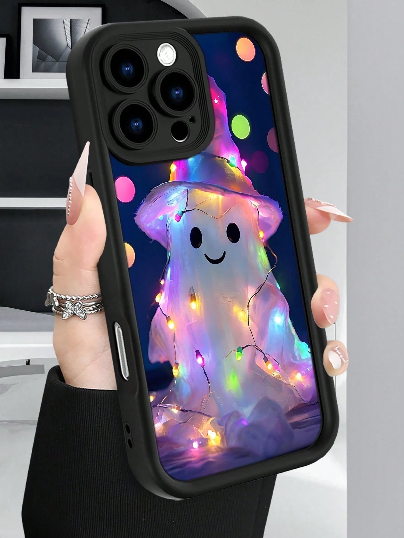 1pc Colorful Light Ghost Hat Pattern Phone Case Halloween Festival Style Dreamy Illuminated Design Waterproof Shockproof Scratch Resistant Compatible With IPhone 17/16/15/14/13/12/11/XS, Compatible Wi