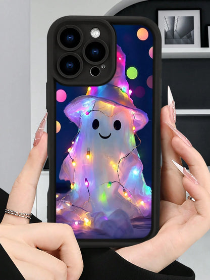 1pc Colorful Light Ghost Hat Pattern Phone Case Halloween Festival Style Dreamy Illuminated Design Waterproof Shockproof Scratch Resistant Compatible With IPhone 17/16/15/14/13/12/11/XS, Compatible Wi