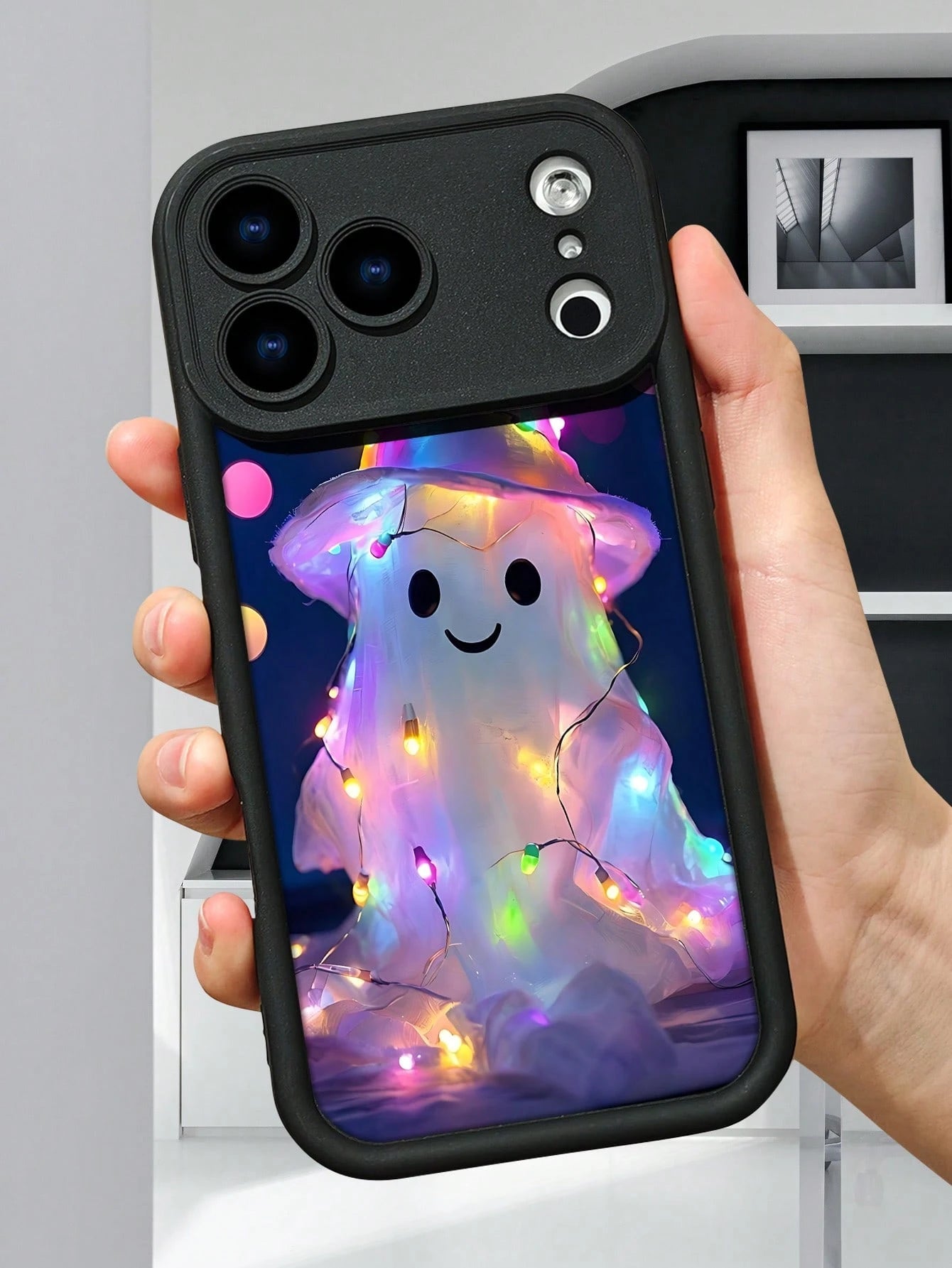 1pc Colorful Light Ghost Hat Pattern Phone Case Halloween Festival Style Dreamy Illuminated Design Waterproof Shockproof Scratch Resistant Compatible With IPhone 17/16/15/14/13/12/11/XS, Compatible Wi