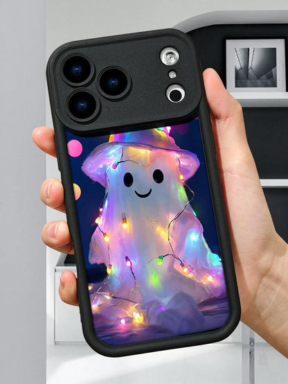 1pc Colorful Light Ghost Hat Pattern Phone Case Halloween Festival Style Dreamy Illuminated Design Waterproof Shockproof Scratch Resistant Compatible With IPhone 17/16/15/14/13/12/11/XS, Compatible Wi