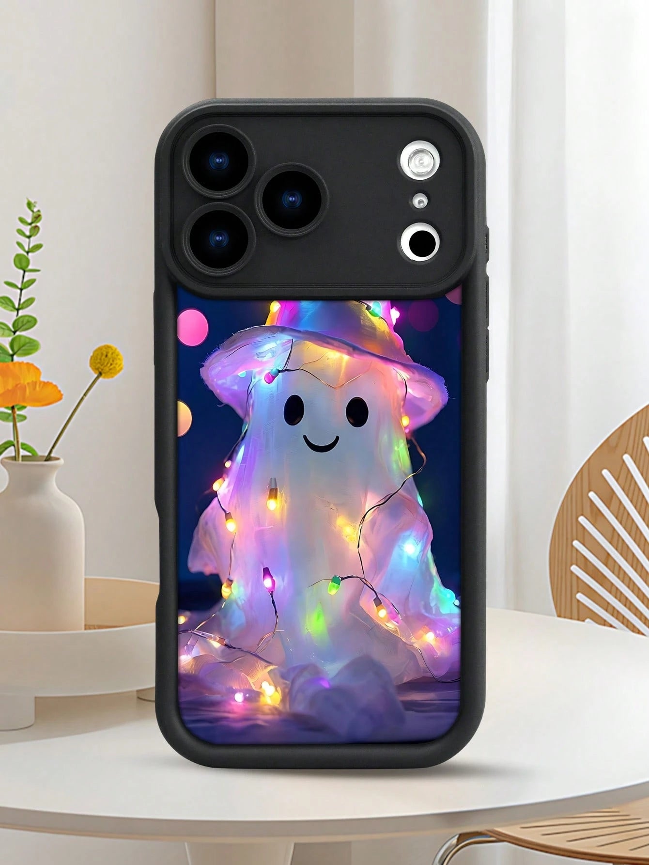 1pc Colorful Light Ghost Hat Pattern Phone Case Halloween Festival Style Dreamy Illuminated Design Waterproof Shockproof Scratch Resistant Compatible With IPhone 17/16/15/14/13/12/11/XS, Compatible Wi