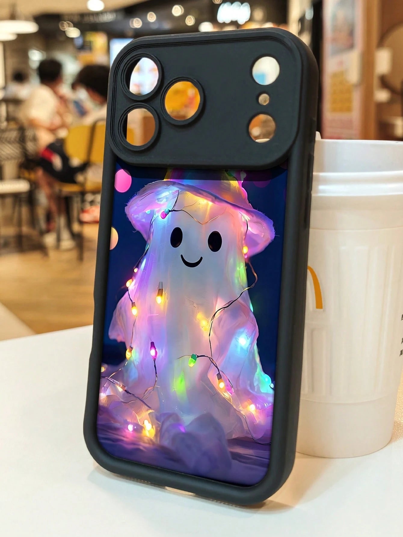 1pc Colorful Light Ghost Hat Pattern Phone Case Halloween Festival Style Dreamy Illuminated Design Waterproof Shockproof Scratch Resistant Compatible With IPhone 17/16/15/14/13/12/11/XS, Compatible Wi