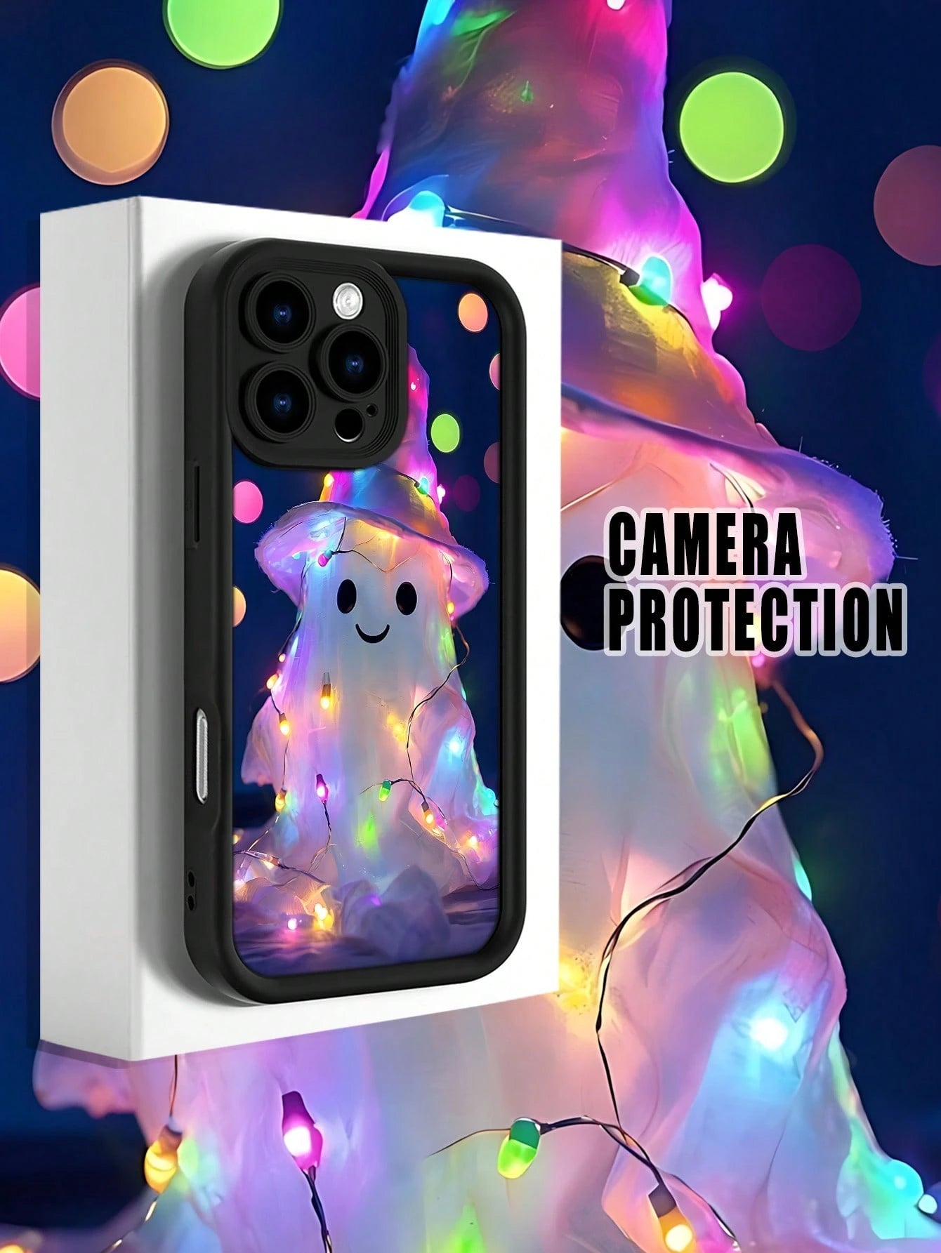 1pc Colorful Light Ghost Hat Pattern Phone Case Halloween Festival Style Dreamy Illuminated Design Waterproof Shockproof Scratch Resistant Compatible With IPhone 17/16/15/14/13/12/11/XS, Compatible Wi
