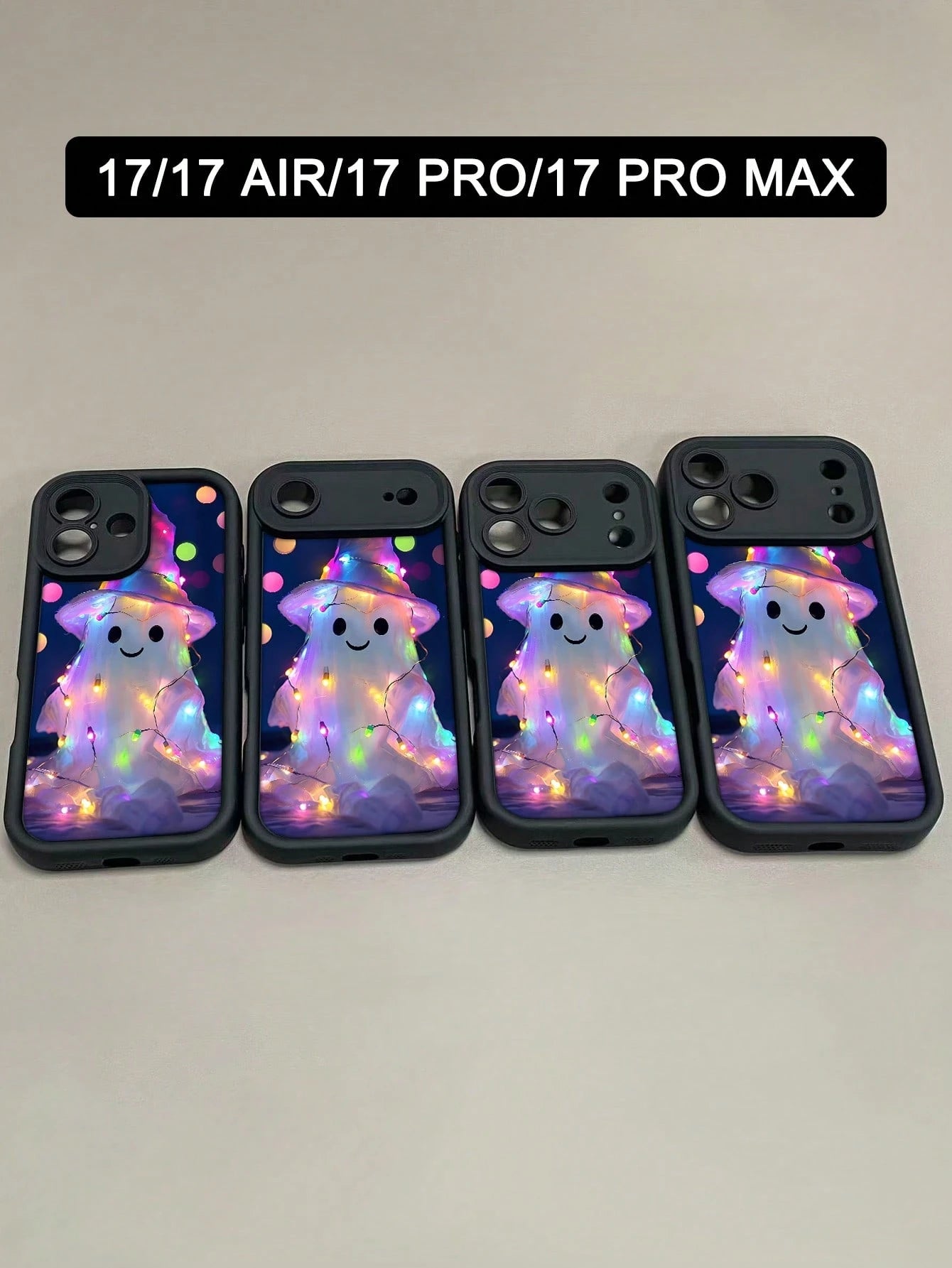 1pc Colorful Light Ghost Hat Pattern Phone Case Halloween Festival Style Dreamy Illuminated Design Waterproof Shockproof Scratch Resistant Compatible With IPhone 17/16/15/14/13/12/11/XS, Compatible Wi