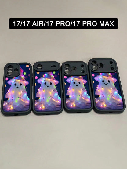 1pc Colorful Light Ghost Hat Pattern Phone Case Halloween Festival Style Dreamy Illuminated Design Waterproof Shockproof Scratch Resistant Compatible With IPhone 17/16/15/14/13/12/11/XS, Compatible Wi