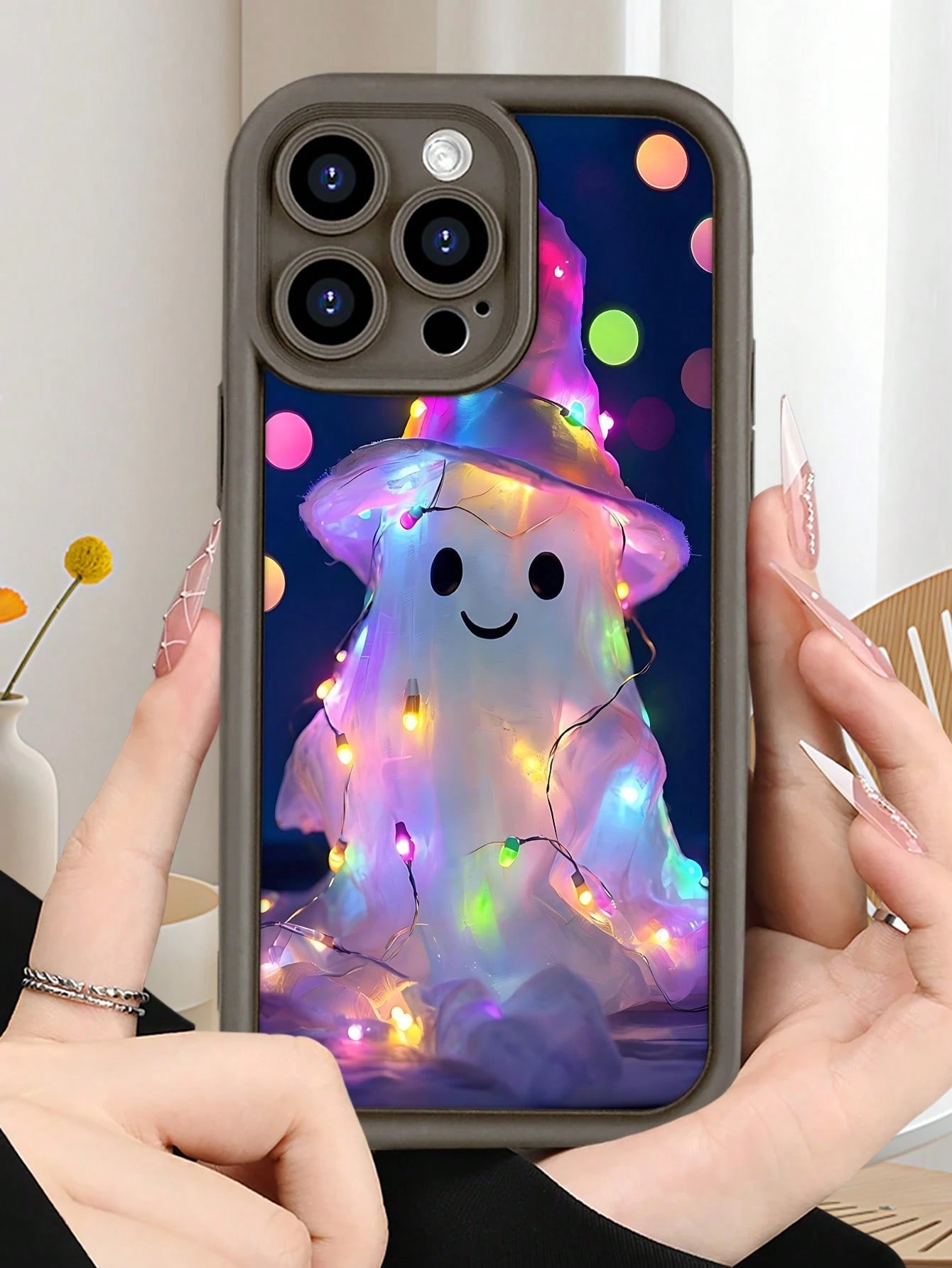 1pc Colorful Light Ghost Hat Pattern Phone Case Halloween Festival Style Dreamy Illuminated Design Waterproof Shockproof Scratch Resistant Compatible With IPhone 17/16/15/14/13/12/11/XS, Compatible Wi