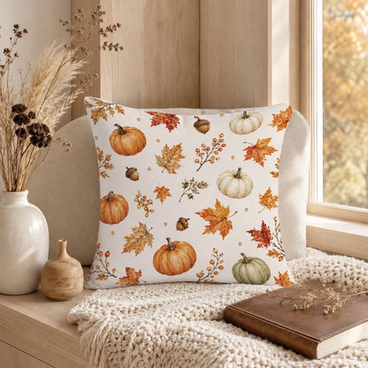 1pc Colorful Pumpkin Acorn Maple Leaf Autumn Harvest Theme Cushion Cover, Single-Sided Printed Skin-Friendly Peach Skin Velvet Material, 45*45CM Pillowcase Suitable For Room Decoration, Indoor Living