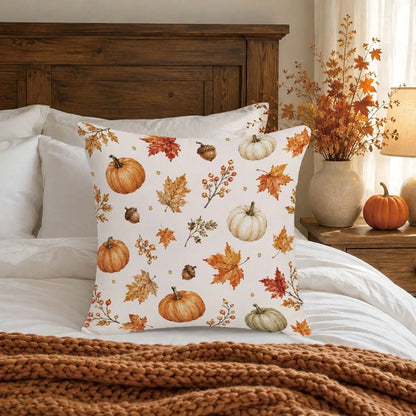1pc Colorful Pumpkin Acorn Maple Leaf Autumn Harvest Theme Cushion Cover, Single-Sided Printed Skin-Friendly Peach Skin Velvet Material, 45*45CM Pillowcase Suitable For Room Decoration, Indoor Living