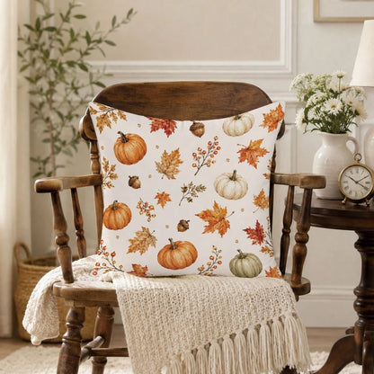 1pc Colorful Pumpkin Acorn Maple Leaf Autumn Harvest Theme Cushion Cover, Single-Sided Printed Skin-Friendly Peach Skin Velvet Material, 45*45CM Pillowcase Suitable For Room Decoration, Indoor Living