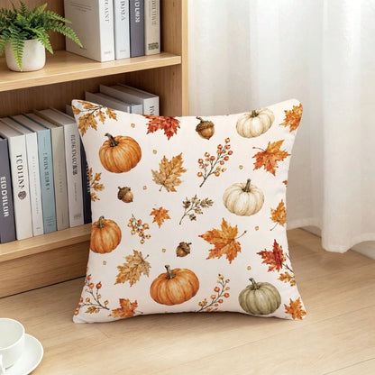 1pc Colorful Pumpkin Acorn Maple Leaf Autumn Harvest Theme Cushion Cover, Single-Sided Printed Skin-Friendly Peach Skin Velvet Material, 45*45CM Pillowcase Suitable For Room Decoration, Indoor Living