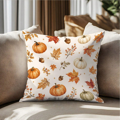 1pc Colorful Pumpkin Acorn Maple Leaf Autumn Harvest Theme Cushion Cover, Single-Sided Printed Skin-Friendly Peach Skin Velvet Material, 45*45CM Pillowcase Suitable For Room Decoration, Indoor Living