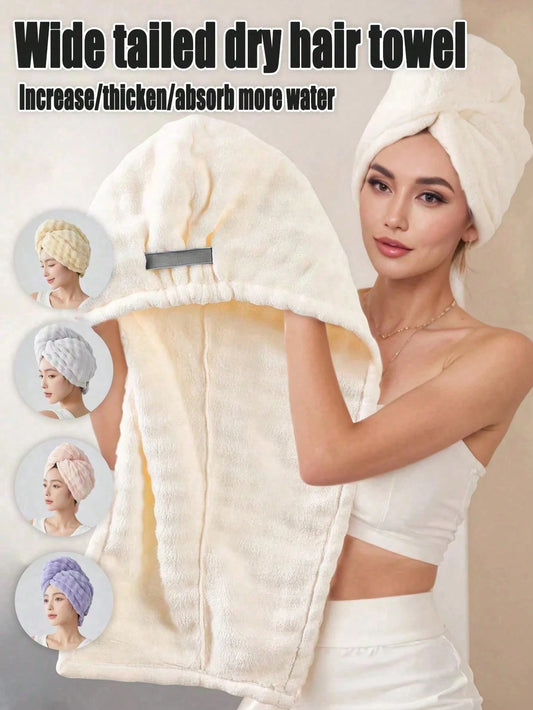 1pc Coral Fleece Super Thick & Absorbent Hair Towel, Minimalist Solid Color Home Towel, Suitable For Long & Short Hair, Highly Absorbent