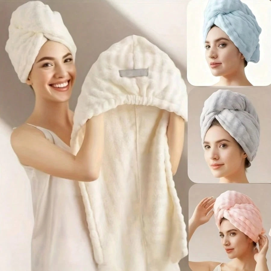 1pc Coral Fleece Super Thick & Absorbent Hair Towel, Minimalist Solid Color Home Towel, Suitable For Long & Short Hair, Highly Absorbent