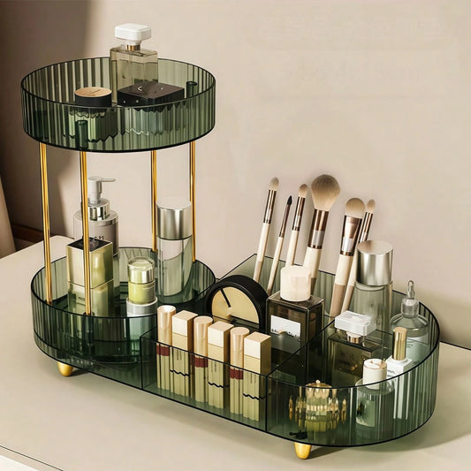1pc Cosmetic Storage Box- Multifunctional Desktop Perfume Tray Holder, Suitable For Storing Skincare Products And Makeup Brushes, Fashionable Design, Smooth Rotation, Ideal Choice For Beauty Lovers