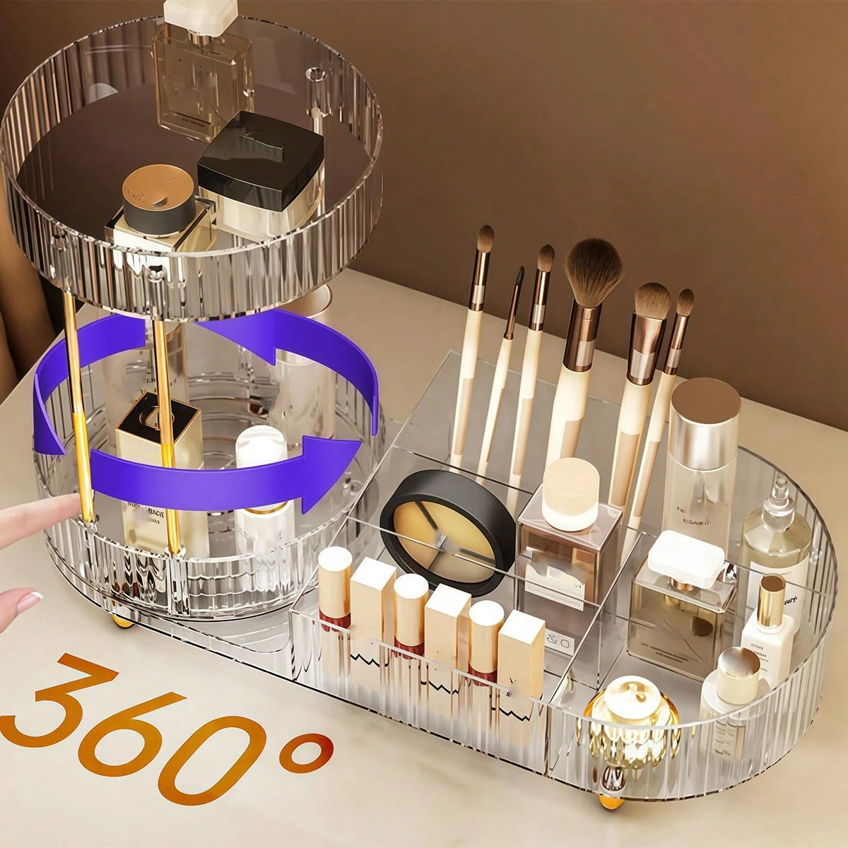 1pc Cosmetic Storage Box- Multifunctional Desktop Perfume Tray Holder, Suitable For Storing Skincare Products And Makeup Brushes, Fashionable Design, Smooth Rotation, Ideal Choice For Beauty Lovers