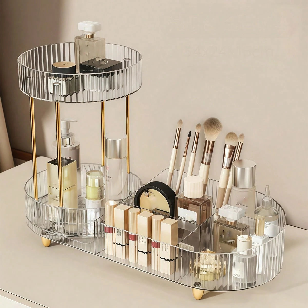 1pc Cosmetic Storage Box- Multifunctional Desktop Perfume Tray Holder, Suitable For Storing Skincare Products And Makeup Brushes, Fashionable Design, Smooth Rotation, Ideal Choice For Beauty Lovers