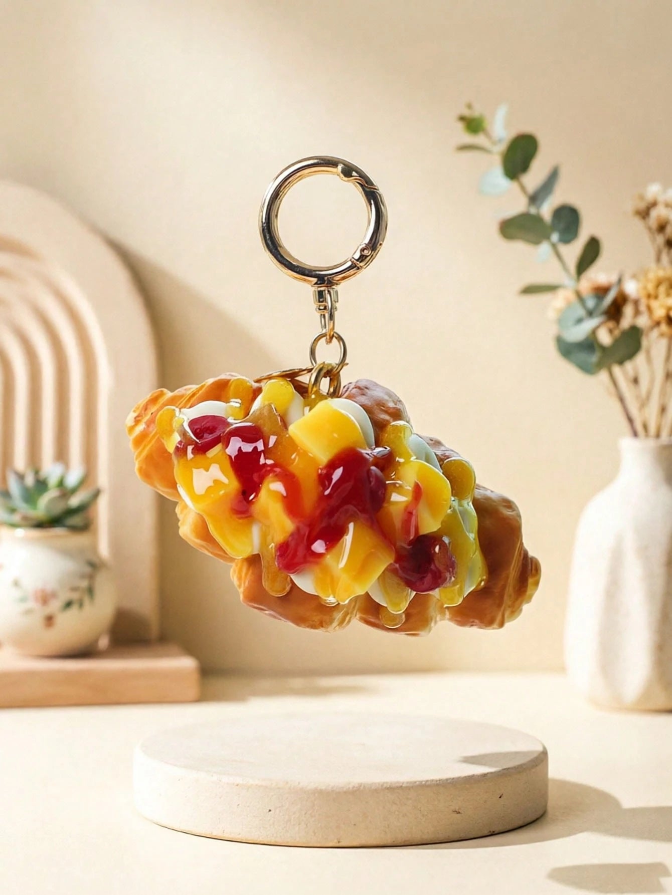 1pc Creative Food Cake Keychain, Cute Simulated Ice Cream Cup Shaped Keychain Pendant Gift For Girl