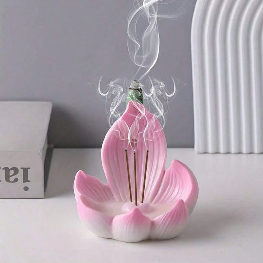 1pc Creative Lotus Flower Incense Burner, Resin Lotus Design Artcraft Diffuser, Suitable For Meditation, Room Decor, Meditation Aid Tool, Indoor/Outdoor Home Decor, No Fragrance, Electricity-Free