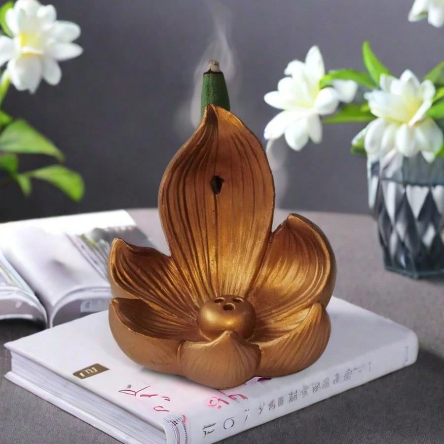 1pc Creative Lotus Flower Incense Burner, Resin Lotus Design Artcraft Diffuser, Suitable For Meditation, Room Decor, Meditation Aid Tool, Indoor/Outdoor Home Decor, No Fragrance, Electricity-Free