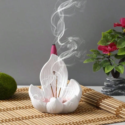 1pc Creative Lotus Flower Incense Burner, Resin Lotus Design Artcraft Diffuser, Suitable For Meditation, Room Decor, Meditation Aid Tool, Indoor/Outdoor Home Decor, No Fragrance, Electricity-Free