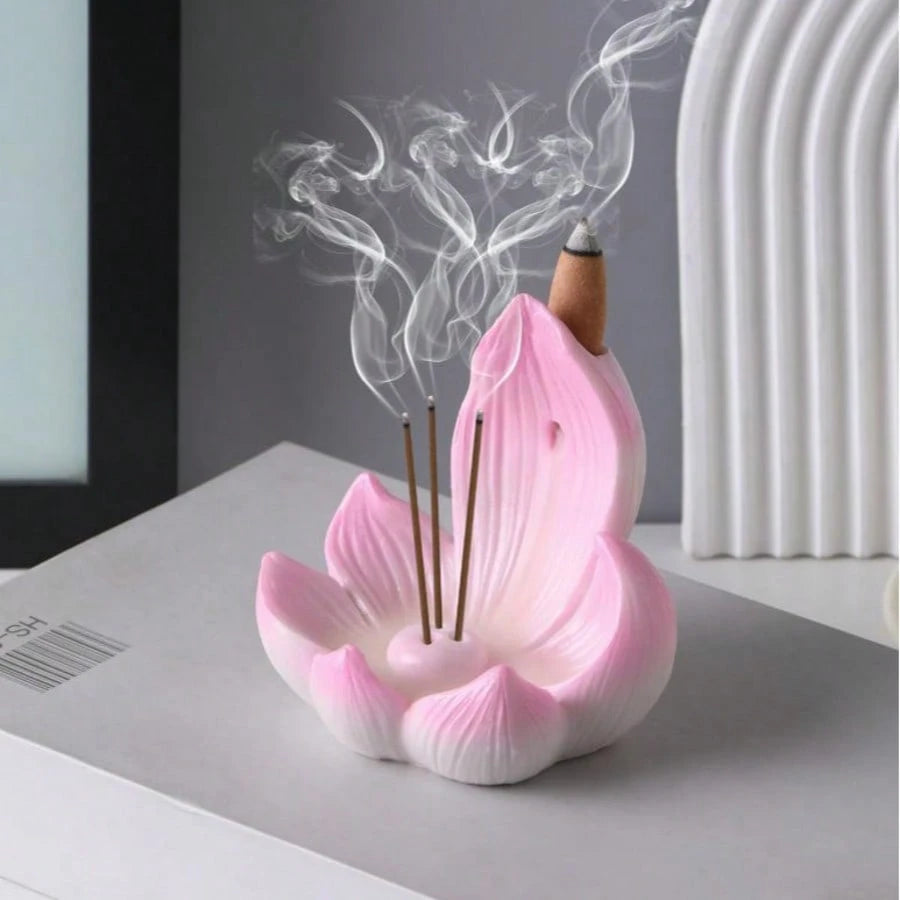 1pc Creative Lotus Flower Incense Burner, Resin Lotus Design Artcraft Diffuser, Suitable For Meditation, Room Decor, Meditation Aid Tool, Indoor/Outdoor Home Decor, No Fragrance, Electricity-Free