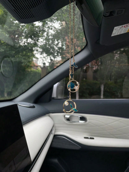 1pc Creative Ocean Series Mermaid Shell Starfish Pearl Car Hanging Ornament, Alloy Oil-Drip Shell Starfish Mermaid Tail Pendant Accessory, Creative DIY Pendant Car Rearview Mirror Hanging Ornament, Pe