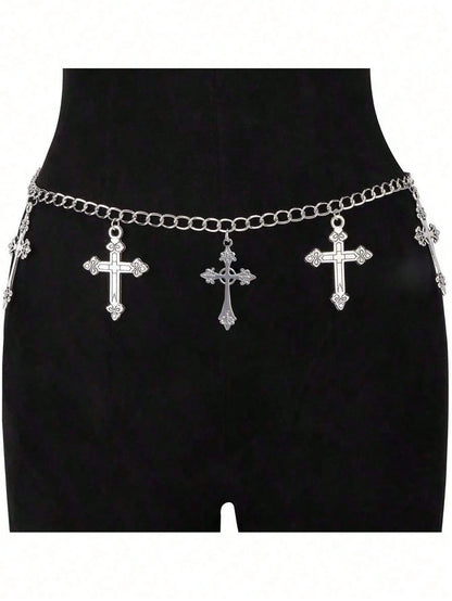 1pc Cross Decor Waist Belt, Versatile Punk Style Fashion Accessorysummer School Fall, Autumn, Halloween