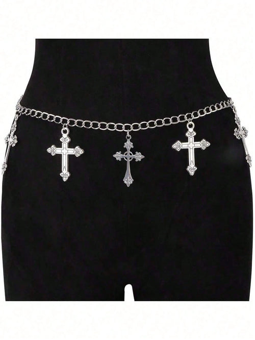 1pc Cross Decor Waist Belt, Versatile Punk Style Fashion Accessorysummer School Fall, Autumn, Halloween