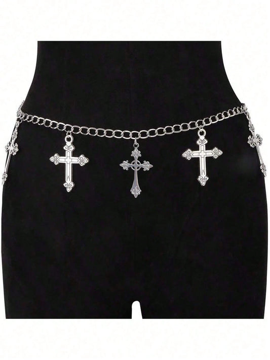 1pc Cross Decor Waist Belt, Versatile Punk Style Fashion Accessorysummer School Fall, Autumn, Halloween